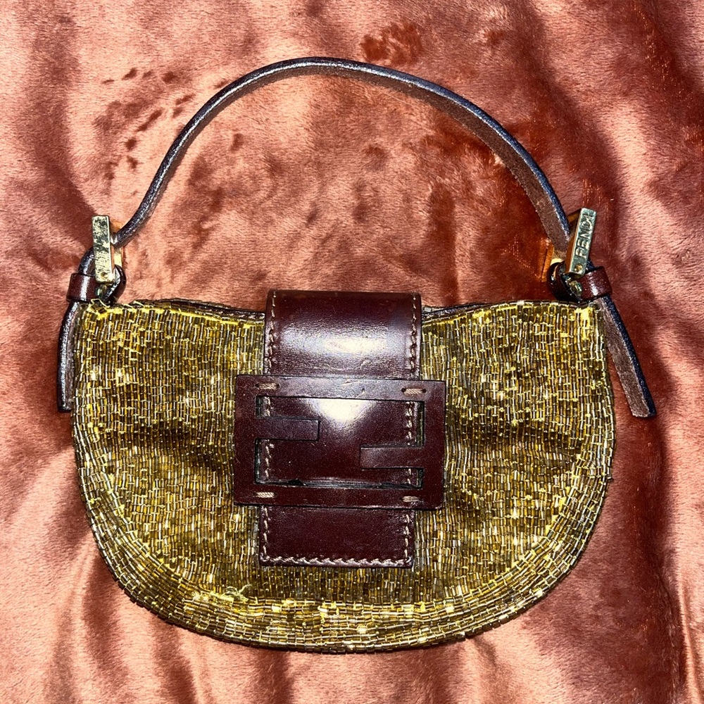 Elegant Gold and Brown Beaded Handbag fendi